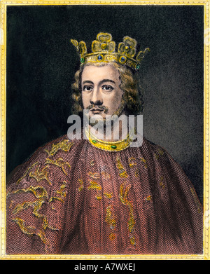 John Lackland King of England who endorsed the Magna Carta in 1215. Hand-colored engraving Stock Photo