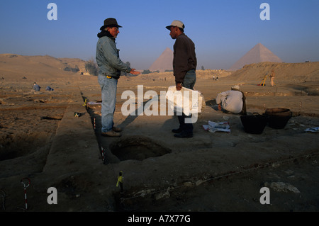 Africa, Egypt, Giza plateau. Dr. Mark Lehner in royal production center ...