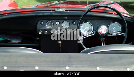 Inside of cockpit and dashboard of MG Midget car Stock Photo