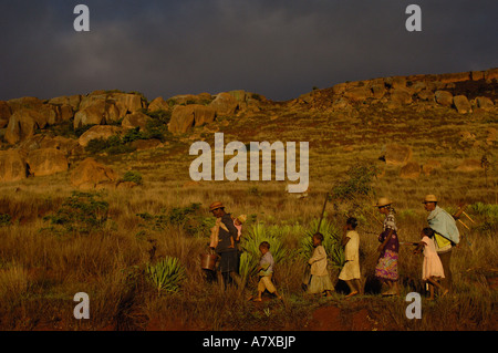 Betsileo People At Dawn Near Ambalavao Town. South-central Highlands Of ...