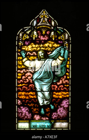 Stained glass window of Jesus Ascending up to heaven with angels on Stock Photo: 2023673 - Alamy