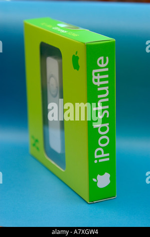apple iPod shuffle in green stylish package with transparent cover. (c) by uli nusko, ch-3012 bern Stock Photo