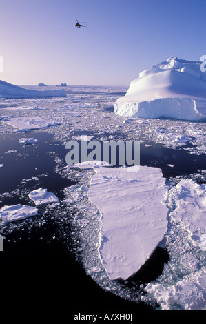 Antarctica, Ice flow and helicopter. Stock Photo