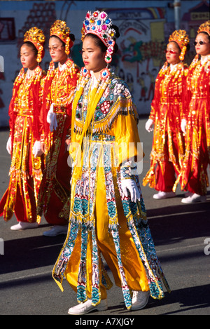 Chinese Community Girls Drill Team perform in Chinatown/International District parade Stock Photo