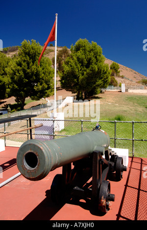 View of one of the two 'noon gun' cannons at Lion Battery on Signal Hill in Cape Town, South Africa. Stock Photo