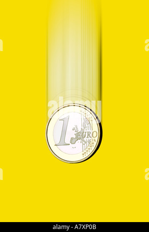 1 Euro falling 1 Euromünze fällt Stock Photo