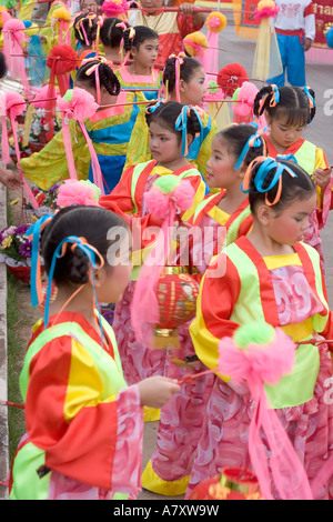Chinese Girls at the Chinese Thanksgiving festival in traditional clothing. Stock Photo