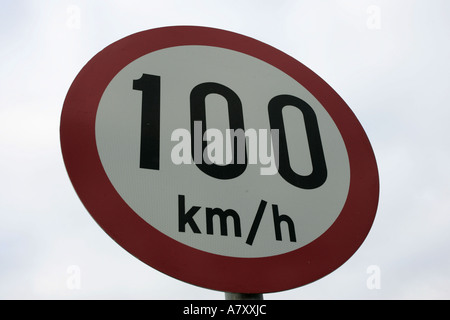 Speed limit of 100 km per hour on New Zealand country road Stock Photo ...