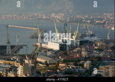 Italy, Sicily, Palermo, View of the Port of Palermo from Monte Pellegrino Stock Photo