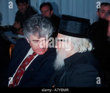 Former Bosnian Serb President Radovan Karadzic with Bishop of Sokolac Metropolitan Nikolai. Stock Photo