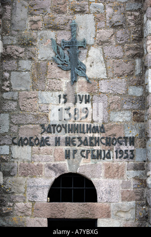 Gazimestan Tower is the sacred Serbian memorial to the Battle of Kosovo Polje.  - May not be used in defamation towards Serbs. Stock Photo