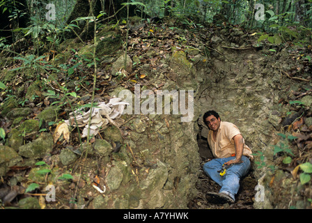 William Saturno, at San Bartolo excavation of Maya Mural depicting Corn god myth dating prior to 100 AD, found in Maya pyramid Stock Photo