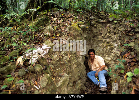 William Saturno, at San Bartolo excavation of Maya Mural depicting Corn god myth dating prior to 100 AD, found in Maya pyramid Stock Photo