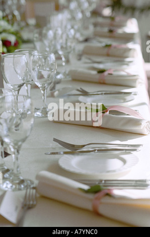 A table set for a wedding breakfast Stock Photo