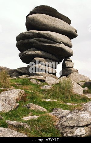 Detail of weathered granite stone outcrops behind Cheesering Quarry Stowes Hill Bodmin Moor Cornwall Stock Photo