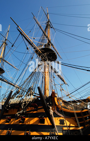 HMS Victory, world's oldest naval ship and famous104 gun warship in Historic Portsmouth Dockyard. Took part in Battle of Trafalgar 1805 off England UK Stock Photo