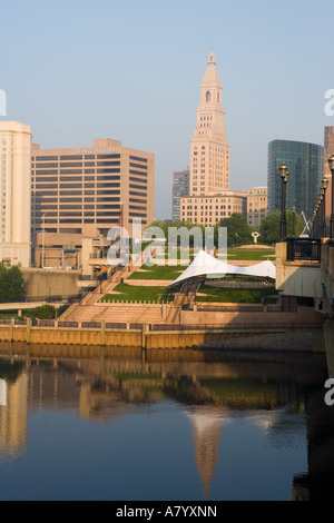 A Riverfront Recapture park in Hartford Connecticut from the Founders Bridge USA Stock Photo