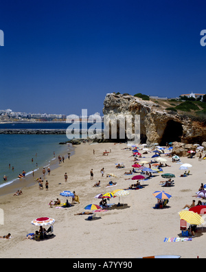 Praia do Pintadinho & Portimao In Distance Stock Photo