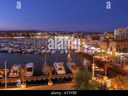 Portugal, Algarve, Vilamoura, Marina at Night Stock Photo