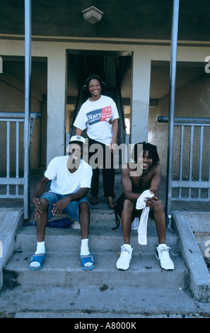 USA, New Orleans, Louisiana - A family remains at their home despite most others evacuating after Hurricane Katrina. Stock Photo