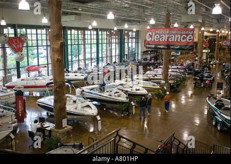 USA, Missouri, Springfield, Bass Pro Shops Outdoor World, Indoor Boat Showroom Stock Photo