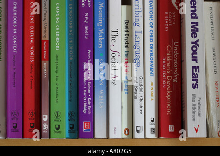University study course text books on students bookshelf Stock Photo