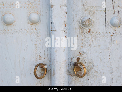 Handles On Wooden Door Stock Photo