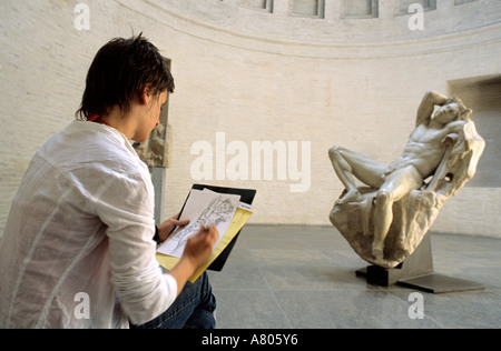 Germany, Bavaria, Munich, Glyptothek (museum of Greek and Roman art) the faun Barberini (sculpture of 220 BC) being drawn Stock Photo