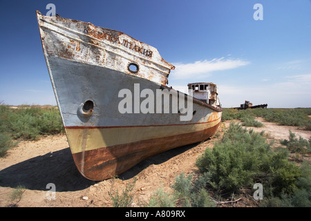 Uzbekistan, Moynaq, Aral Sea, Fishing Vessels Stock Photo