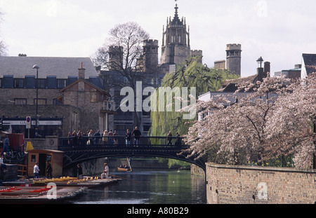 Punts on the River Cam with St John s College behind in spring Cambridge England Great Britain