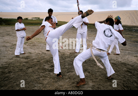 Brazil, Bahia state, demonstration of capoeira (typical danse) on the beach Stock Photo