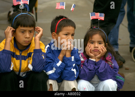 Latino Hispanic kids wearing flag headbands at Minnesota Remembers Memorial Service for 9/11 victims. St Paul Minnesota MN USA Stock Photo