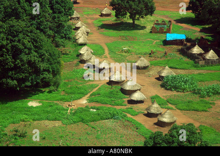 Yambio South Sudan from the plane Lined huts Stock Photo