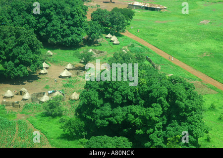 Yambio South Sudan from the plane Road with people Stock Photo