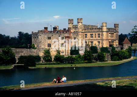 Exterior of Leeds Castle England with moat in foreground Stock Photo