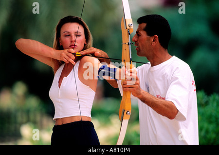 Tunisia, archery lesson (Model Release OK) Stock Photo
