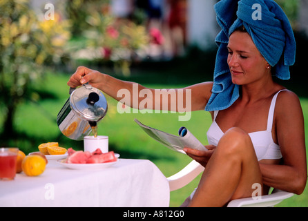 Tunisia, breakfast (Model Release OK) Stock Photo