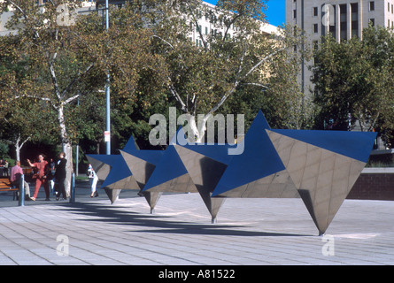 PAVED ENTRANCE TO ADELAIDE FESTIVAL CENTRE KING WILLIAM ROAD ADELAIDE SOUTH AUSTRALIA SHOWING STAR SCULPTURES Stock Photo