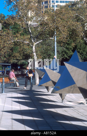 PAVED ENTRANCE TO ADELAIDE FESTIVAL CENTRE KING WILLIAM ROAD ADELAIDE SOUTH AUSTRALIA SHOWING STAR SCULPTURES Stock Photo