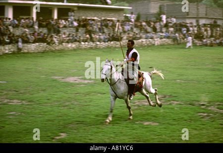 Pakistan Azad Kashmir Gilgit sport galloping polo pony during game Stock Photo