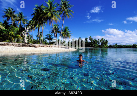 France, French Polynesia, Rangiroa atoll, beach of the reef island (the Tuamotu islands) Stock Photo