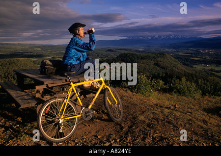 Mountain biker at Malkow Lookout Smithers British Columbia Stock Photo