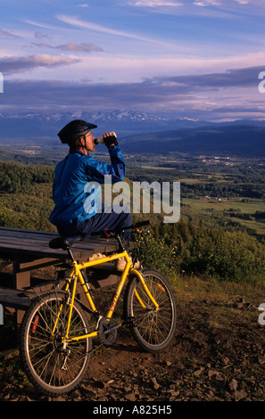 Mountain biker at Malkow Lookout Smithers British Columbia Stock Photo