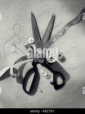 Sewing Materials with Scissors Stock Photo