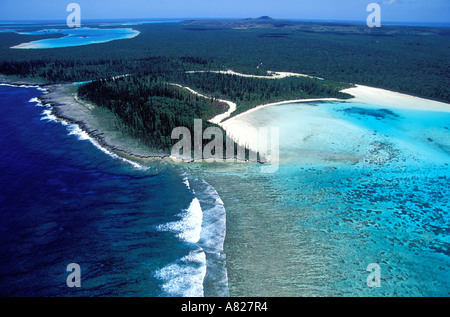 France, New Caledonia, Pine island (aerial view) of Oro Bay Stock Photo