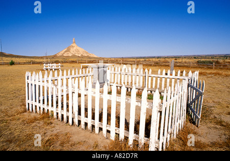 Pioneer graves in the Chimney Rock Cemetery on the Oregon Trail Chimney Rock National Historic Site Nebraska Stock Photo