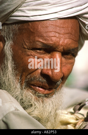 Pakistan South Punjab Bahawalpur wrinkled face of bearded old Punjabi man Stock Photo