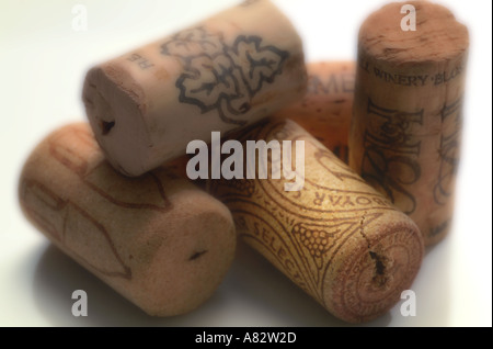 various cork wine bottle stoppers in random patternclose up Stock Photo