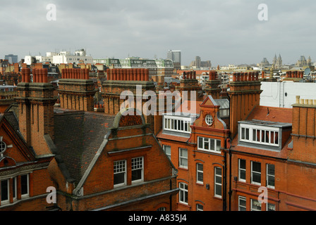 London skyline Victorian mansion block roof tops looking north  from Chelsea London cityscape 2010s HOMER SYKES Stock Photo