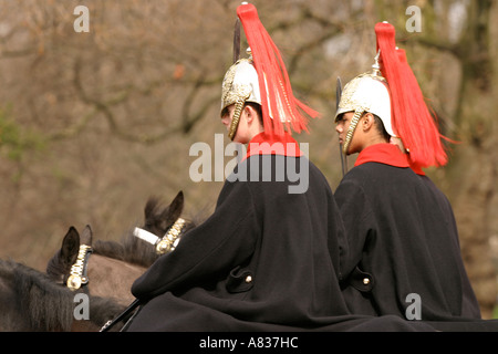 Mounted guardsmen from the Life Guards Regiment which is part of the British Household Cavalry Stock Photo